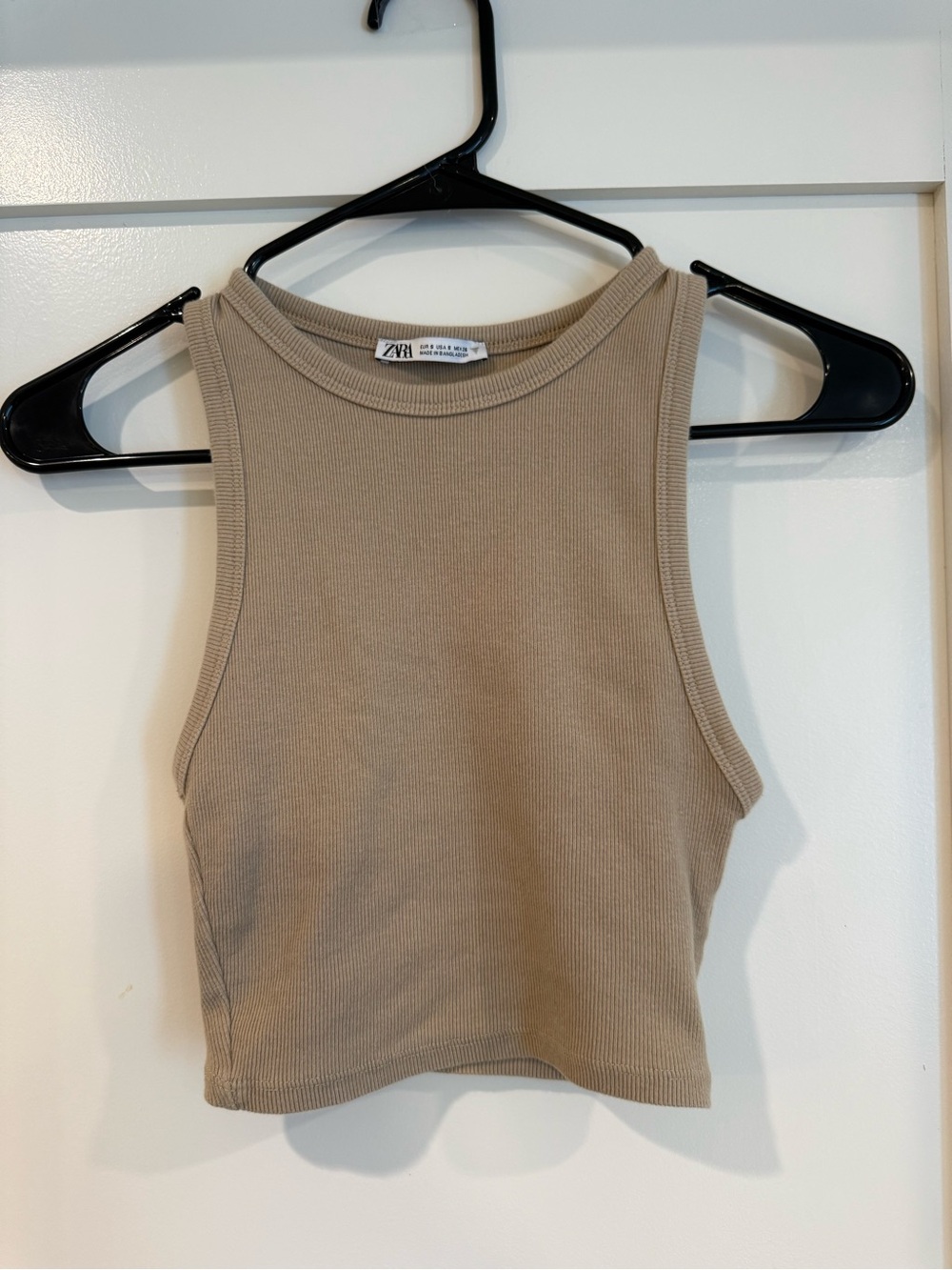 Zara Beige Ribbed High-Neck Crop Tank